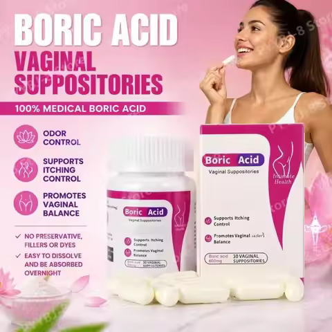 Boric Acid Vaginal Suppositories 100% Medical 600 Mg Each with Odor Control and Itching Control Supp