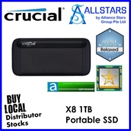 Crucial X8 1TB Portable SSD (CT1000X8SSD9) / Type-C with USB-C to A adapter / Works with Windows, Mac, iPad Pro, Chrome