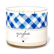 BBW BATH AND BODY WORKS  3 WICK SCENTED CANDLE GINGHAM  HOT SELLING 100% ORIGINAL (FREE GIFT)