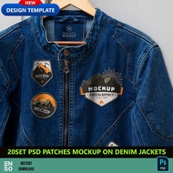 20-Set PSD Patches on Denim Jacket Mockup | PHOTOSHOP Editable Mockup Digital Files (SW555)