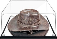 Clear Cowboy Hat Display Case Box Acrylic Panama &amp; Tweed Hat Holder Stand with Mirror &amp; Carbon Fiber Skin Base, Assemble Acrylic Box Shoes Sneakers UV Protection Memorabilia Collectibles Showcase