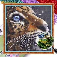 ชุดงานปักครอสติช9CT หัวเสือดาวพิมพ์ลายลูกปัดแบบเต็ม42x42cm ตกแต่ง