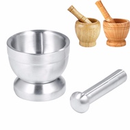 Manual Wood/Stainless Steel Mortar and Pestle Garlic Spice Mixing Grinding Bowl Set Kitchen Garlic G