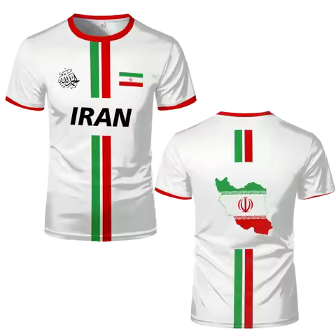 Iran national football team jersey, quick-drying summer sports jersey, printed with the Iranian flag