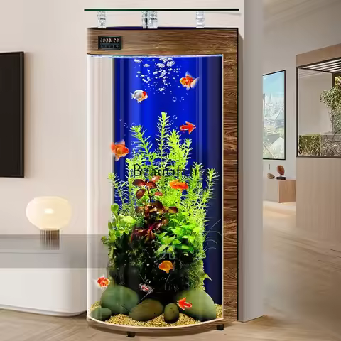 LD33Ecological Fish Tank Living Room Small Vertical round Glass Aquarium Self-Circulation Change Wat