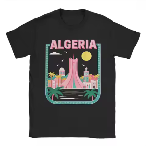 Creative Algerie Algeria imprime au dos T-Shirts Men Crewneck 100% Cotton T Shirt Short Sleeve Tee S