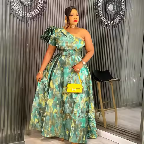 African Dresses For Women 2025 New Africa Clothing One Shoulder Turkey Wedding Party Long Dress Dash