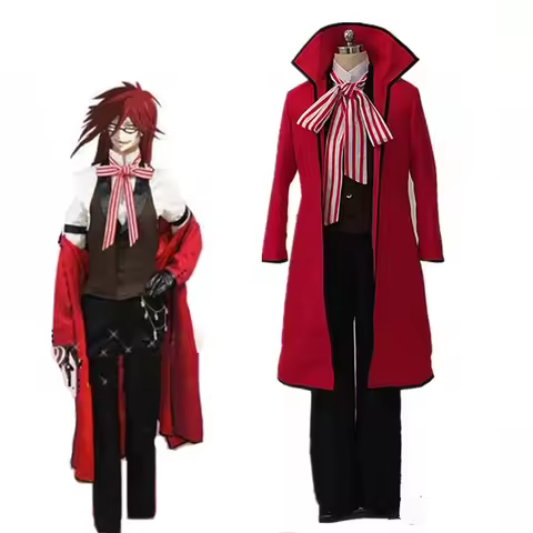 Anime Black Butler Death Shinigami Grell Sutcliff Cosplay Red Uniform Outfit+Glasses Carnaval Hallow