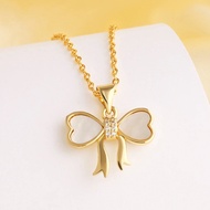 Gold Plated Bowknot Pendant Necklace for Women White Shell Heart Ribbon Sparkly Zircon Jewelry nkey6