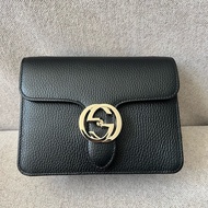 Gucci風琴包 黑色 小號 牛皮 金扣 金色鏈條肩帶