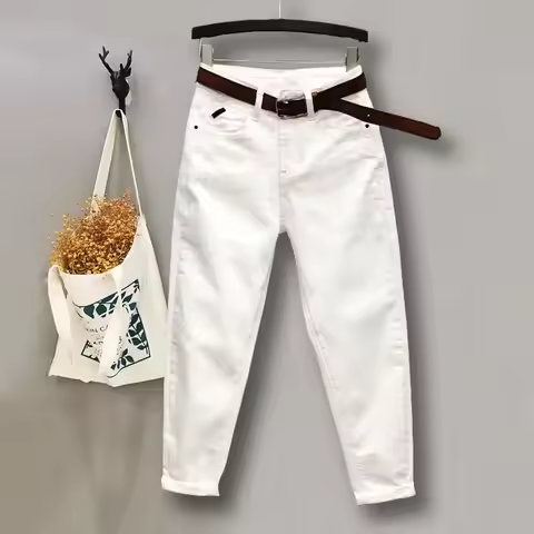 Woman Jeans Pants White Jeans Women's Autumn High Waist Skinny Cropped Tappered Casual Pantalones Va
