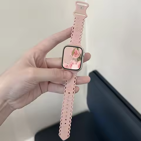 Y2k Trendy Rose Relief Silicone Bracelet for Apple Watch 10 9 8 7 6 5 4 3 2 Watchband 44mm 45mm 46mm