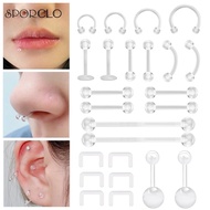 SPORCLO 2 Pcs 14G/16G/20G Earring Transparent Ear Piercing Conch Earring Clear Lip Piercing Septum R