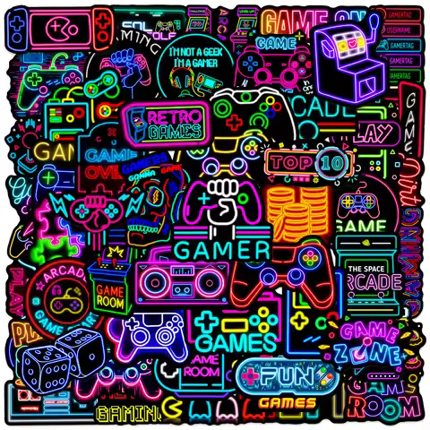 50/100 Pcs Neon Arcade Doodle Stickers for Motorcycle Laptop Skate Tablet Suitcase File Holder Phone