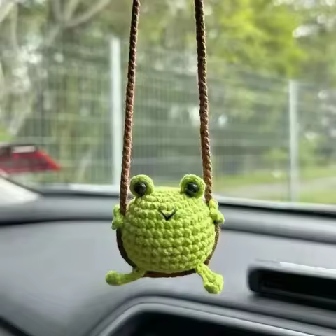 Crochet Hanging Car Accessories Plastic Little Frogs,White Duck,Pink Penguins,Bunny,Little Dinosaur,