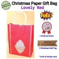 Christmas Paper Gift Bag (LOVELY RED) w/ FREE Christmas Sticker &amp; Christmas Kraft Tag.