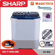 Inc Ppn- Mesin Cuci Sharp 10Kg Es-T1090-Bk 2 Tabung Manual - Biru