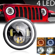 Lupuauto Car Headlight 7 Inch H4 LED Car Light DRL Angle Eyes Ring Halo 12V 24V Hi/Lo Turn Signal fo