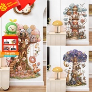 Wall Stickers Children's Tree House Illustration Cartoon Tree Cute Animal House PVC Waterproof Self-