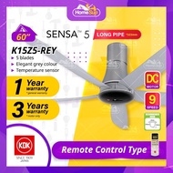 KDK K15z5-rey Ceiling Fan – 60 Inch, Long Pipe, Dc, Temp Sensor, Remote, Grey, Sensa 5, Kipas Siling