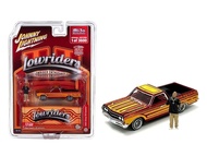1965 Chevy El Camino Lowrider Red Metallic with Orange Graphics and Red Interior and Diecast Figure 
