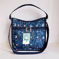 日本 LESPORTSAC X Totoro 龍貓 深藍色帆布 ELIZE HOBO 斜咩袋