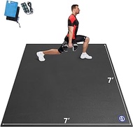 Large Exercise Mat 7' x 7' x 7mm, High-Density Workout Mats for Home Gym Flooring, Non-Slip, Extra Thick Durable Cardio Mat, and Ideal for Plyo, MMA, Jump Rope - Shoe Friendly