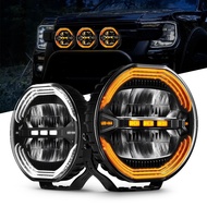 Led 4x4 Work Light 9inch Round High/Low Beam Dual Color 6000K White 3000k Amber Flowing DRL Auxiliar