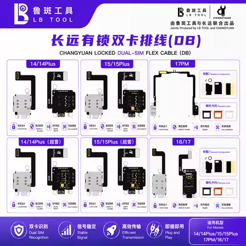 LUBAN Dual-SIM Flex LUBAN CHANGYUAN Locked Dual-SIM Flex Cable DB/Super Snow for IP 14/14 Plus/15/15