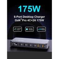 Ueetop 175W GaN USB C Charger LED Display 6-Port Desktop Charger Type C PD 100W PPS 45W Fast Chargin