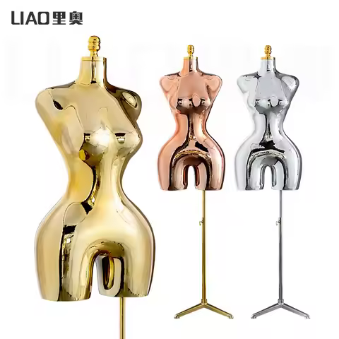 Plating Gold Lady Dress Form mannequin body stand female Chrome silver upper-body Big buttock ass cu