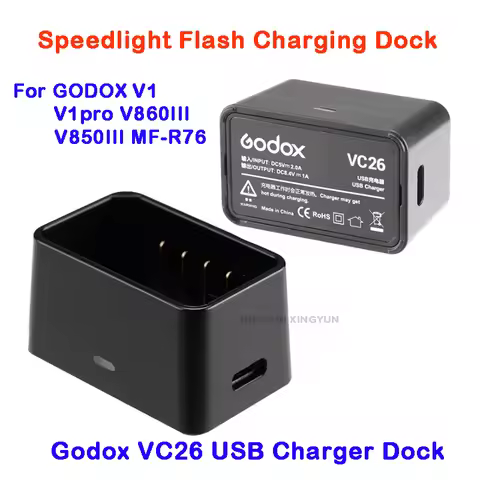 For Godox VC26 USB Charger Dock for GODOX V1 V1pro V860III V850III MF-R76 Speedlight Flash Charging 