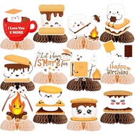 12 Pcs Smores Honeycomb Centerpieces, Smores Party Favors Birthday Party Decorations Smores Centerpi