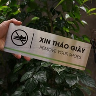 Sign "Shoe removal", size 10x30cm, UV printed Alu material, impressive room door decoration.