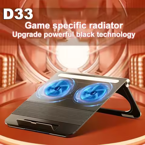 D33 Portable Laptop Cooling Bracket for 16'' or Less Notebooks Cooler Stand w/ 2 Fan Foldable Air-co