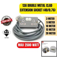 【Heavy Duty】Extension Wire 2 Gang Metal Clad 13A Switch Socket with 40/076x3c Flexible cable