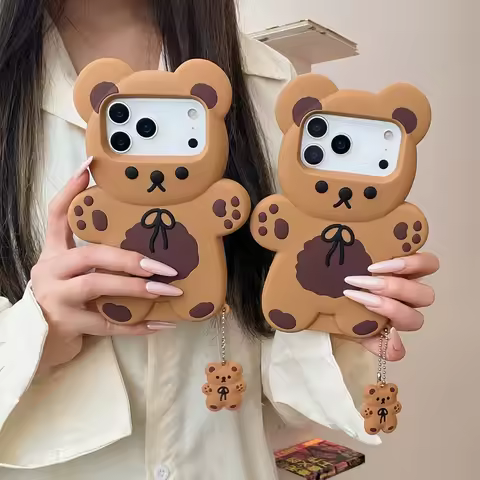 For IPhone17 Pro Max 11 12 Mini 15 14 13 16E Pro Max 7 8 Plus Xs Max Xs 3D Cute Funny Cartoon Bear P