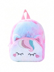 1 Mochila Con Estampado De Amor De Unicornio De Felpa Para Niños, Adecuada Para Niñas, Estudiantes De Escuela Primaria, Escuela, Viajes Y Vacaciones, Uso Diario, Regalos Navideños