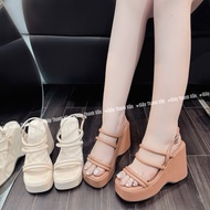Bread sandal with 4 thin round straps, 9cm high, 3 colors (D0230)