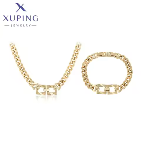 Xuping Jewelry Fashion New Arrival Light Gold Color Bracelet Necklace Jewellery Set for Women Classi