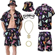 Men's 2 Pieces 80s 90s Outfit Shirts and Shorts Set, Men 90s Theme Outfit 80s Costume Man Hawaiian T