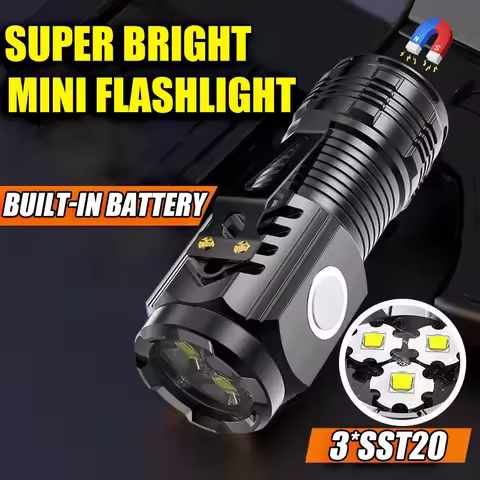 Ultra Powerful Flashlight 3*SST20 LED Mini Tactical Flashlight USB Rechargeable High Power LED Torch