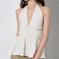 Áo kiểu KAYLIN cổ yếm phối nơ Lyn Bow dáng ôm eo chất vải xô voan phong cách cá tính BST Hè 2025 - A