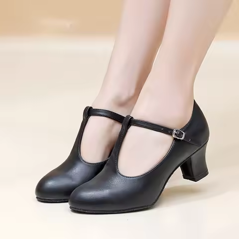 Women's T-Strap Character Dance Shoes Non-Slip Ballroom Dance Heels for Latin Salsa Tango Dance Shoe