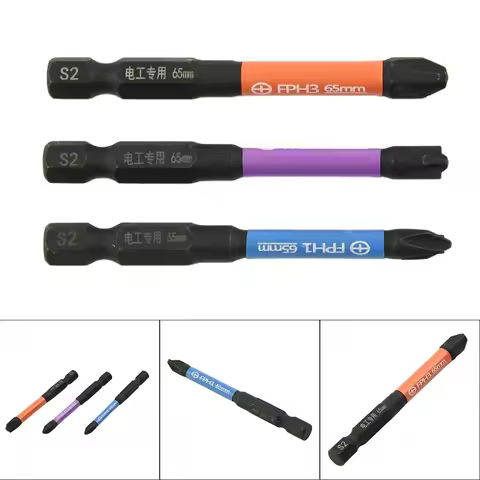 3pcs Cross Screwdriver Bit FPH1 FPH2 FPH3 65mm Batch Head Electrician Power Tool High Hardness Screw