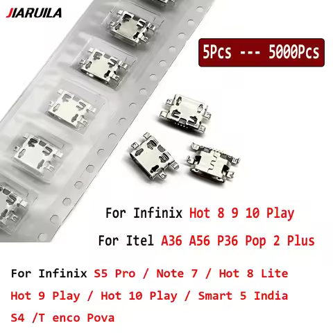 5Pcs - 5000Pcs USB jack socket connector Port For Infinix S5 Pro Note 7 X690B Hot 8 Lite 9 10 Play S