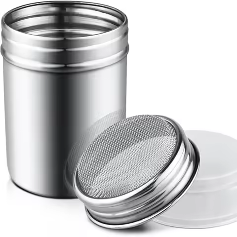 1Pcs Stainless Steel Powder Sugar Shaker Duster with Lid Fine Mesh Shaker Powder Cans for Baking Sod