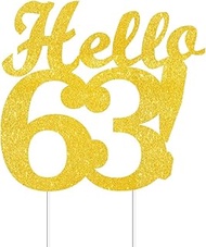 Hello 63 Cake Toppers Gold Glitter, Happy 63rd Birthday Cake Decorations Cheers to 63 Years Party De