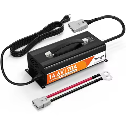 14.6V 70A LiFePO4 Battery Charger, Fast Charging Lithium Battery Charger with Smart Activation, LED 