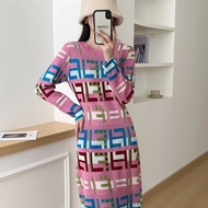 O3MH2FENDI987200% Pure Cotton High-End Loose All-Match Round Neck Long-Sleeved Knitted Dress Straigh